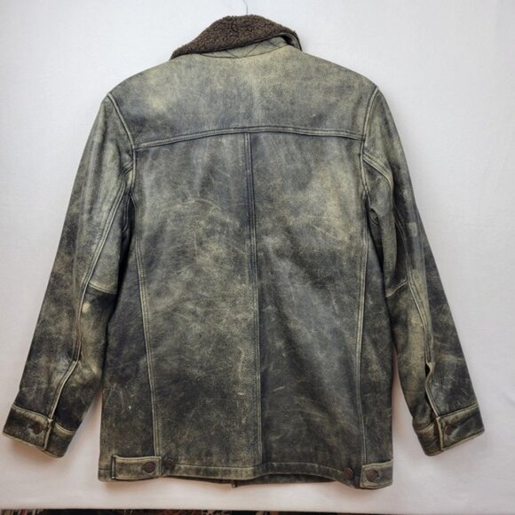 VTG GAP Sherpa Lined Leather Jacket Men Small Trucker Western Barn Coat Y2K - Picture 12 of 16